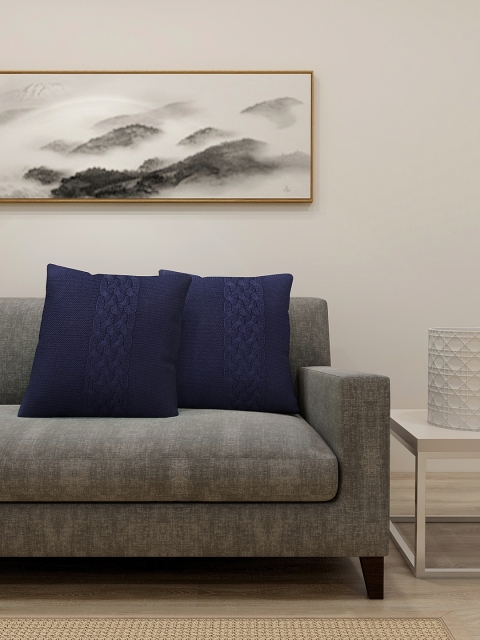 KLOTTHE Set Of 2 Blue Self-Design Square Cushions