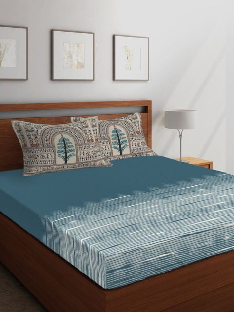 Boutique Living India Teal & White Striped 300 TC Cotton 1 King Bedsheet with 2 Pillow Covers
Boutique Living India Teal & White Striped 300 TC Cotton 1 King Bedsheet with 2 Pillow Covers