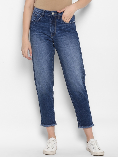 FOSH Women Blue Straight Fit High-Rise Clean Look Jeans
