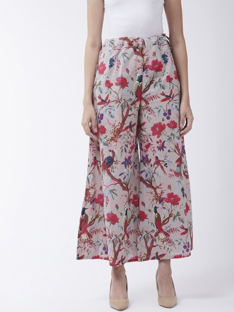 InWeave Women Grey & Red Printed Flared Palazzos
