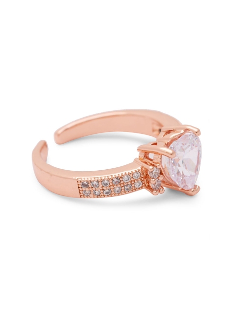 Globus Rose Gold-Plated White CZ-Studded Statement Finger Ring