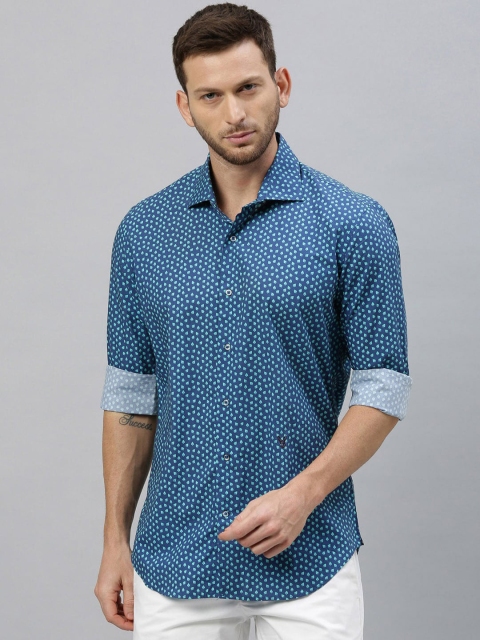 RARE RABBIT Men Blue & Green Tailored Fit Printed Casual Shirt