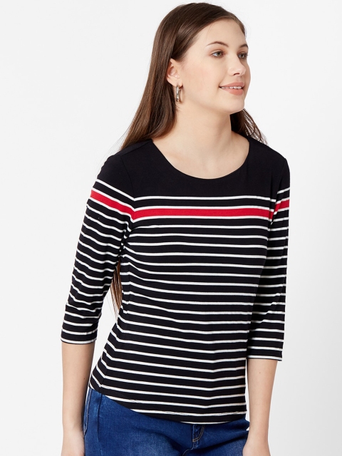 Kraus Jeans Women Black & White Striped Top