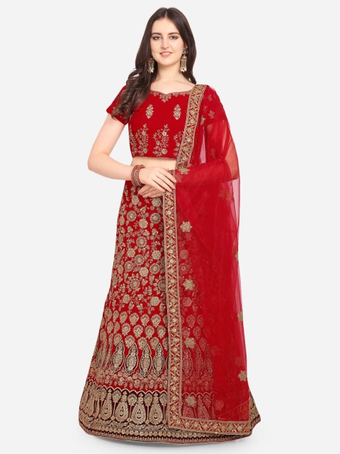 VRSALES Red & Gold-Toned Embroidered Semi-Stitched Lehenga & Unstitched Blouse with Dupatta
VRSALES Red & Gold-Toned Embroidered Semi-Stitched Lehenga & Unstitched Blouse with Dupatta