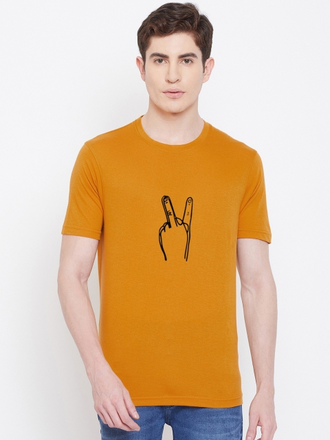 wesquare Men Mustard Printed Round Neck T-shirt