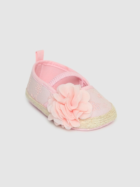 Chicco Infant Girls Pink & Beige Flower Applique Odry Booties