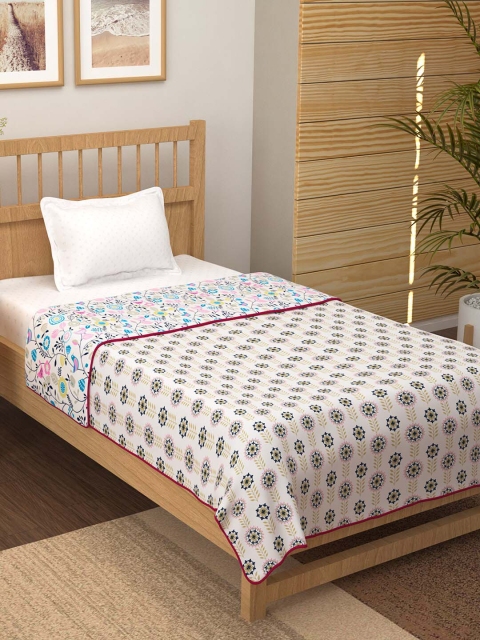 Story@home Pink Blue Floral Mild Winter 150 GSM Reversible Single Bed Dohar