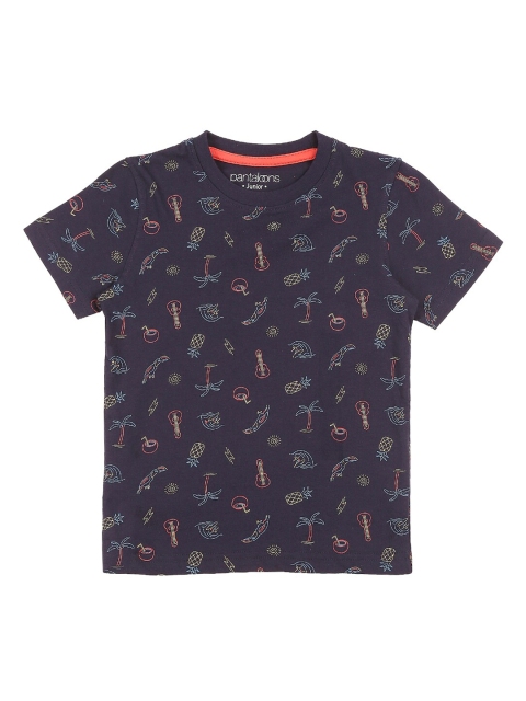 Pantaloons Junior Boys Navy Blue Printed Round Neck T-shirt