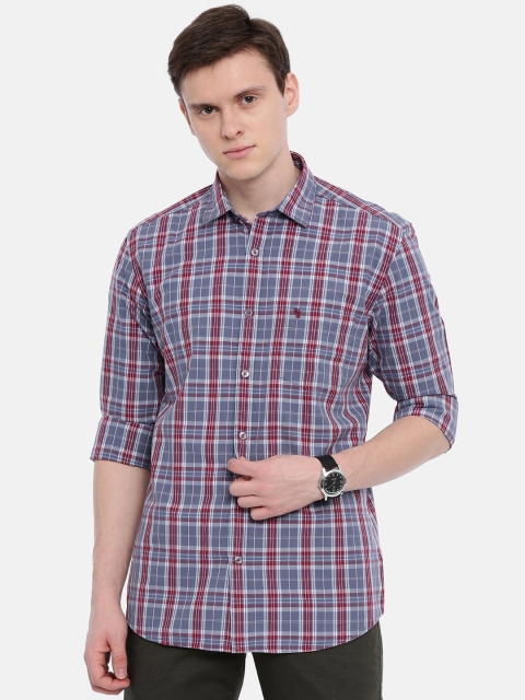 Classic Polo Men Grey & Red Slim Fit Checked Casual Shirt