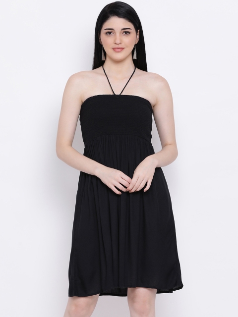 Oxolloxo Women Black Solid Fit and Flare Dress