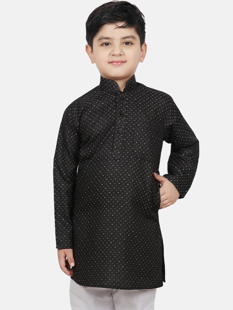 SG YUVRAJ Boys Black Printed Straight Kurta