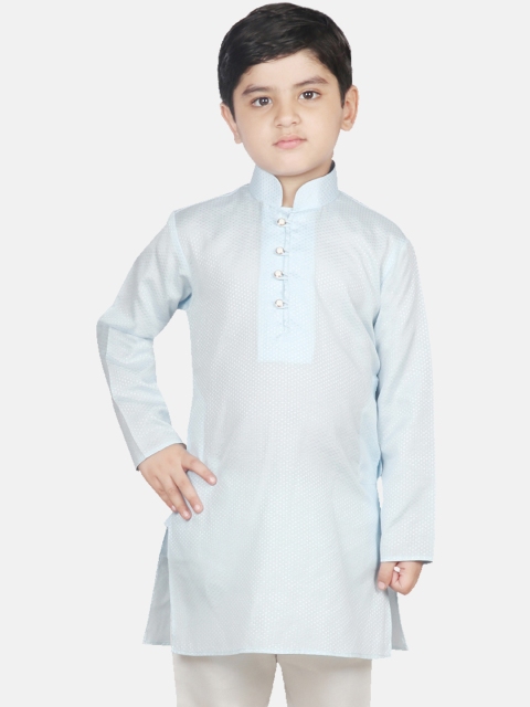 SG YUVRAJ Boys Turquoise Blue Woven Design Straight Kurta