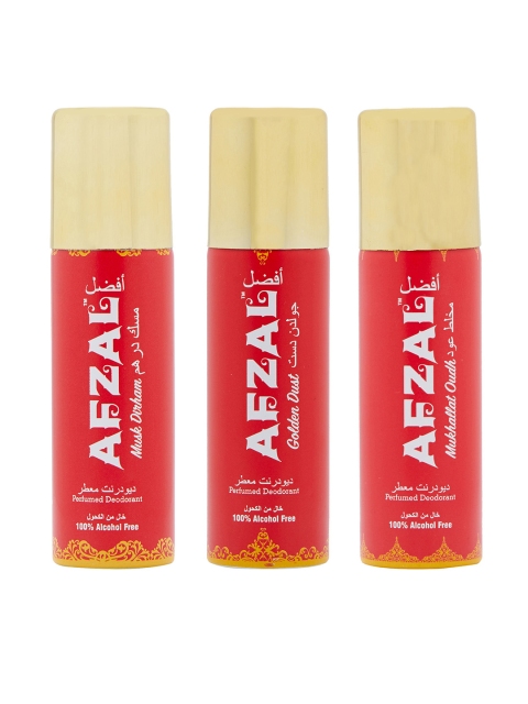 AFZAL Set of 3 Non Alcoholic Musk Dirham & Golden Dust & Mukhallat Oudh Deodorants 150 ml, Multi
AFZAL Set of 3 Non Alcoholic Musk Dirham & Golden Dust & Mukhallat Oudh Deodorants 150 ml, Multi