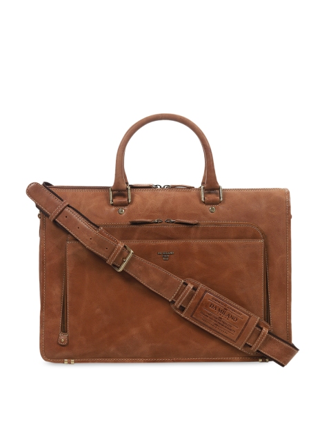 Da Milano Unisex Brown Solid Laptop Leather Bag