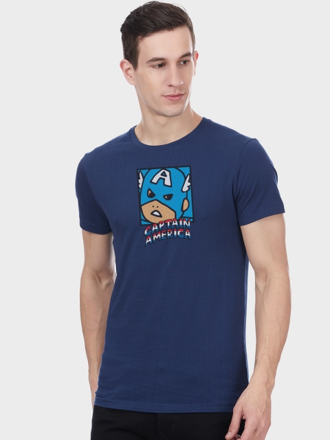 Free Authority Men Blue Marvel Comics Printed Round Neck T-shirt