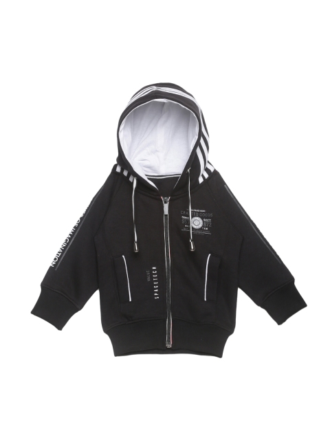 FLENZA Boys Black & Grey Solid Hooded Sweatshirt