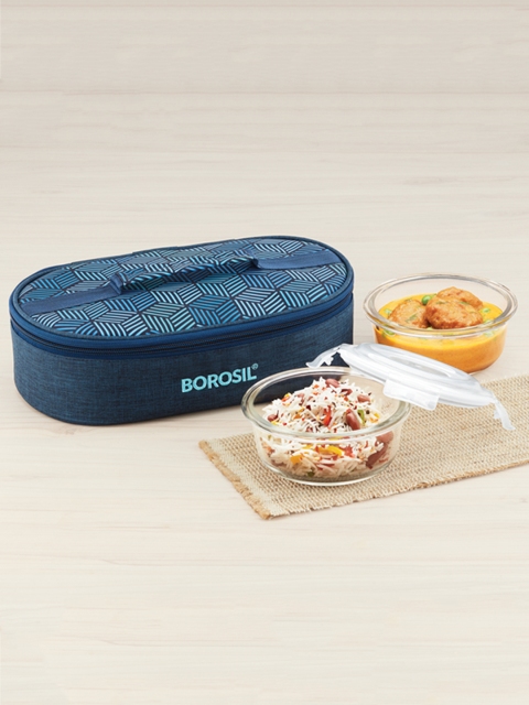 BOROSIL Blue & Transparent Borosilicate Glass 2 Piece Round Containers Lunch Box With Bag
BOROSIL Blue & Transparent Borosilicate Glass 2 Piece Round Containers Lunch Box With Bag