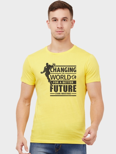 Free Authority Men Yellow & Black Ironman Quote Print Round Neck T-shirt