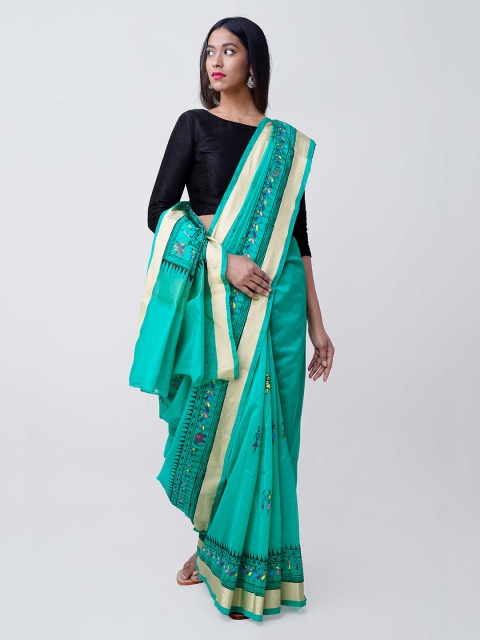 Unnati Silks Green Printed Silk Cotton Sico Saree