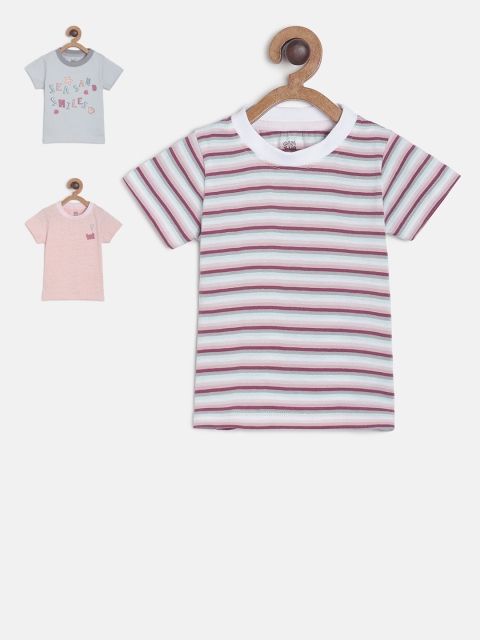 MINI KLUB Boys Pack Of 3 Striped Round Neck T-shirt, Pink