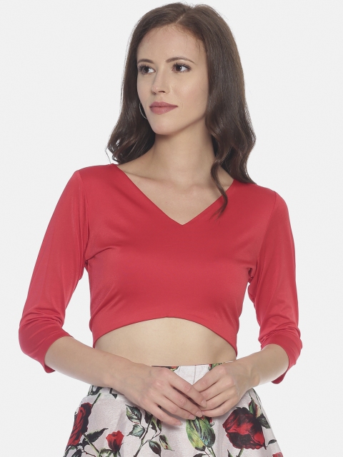 Ira Soleil Women Red Solid Crop Top