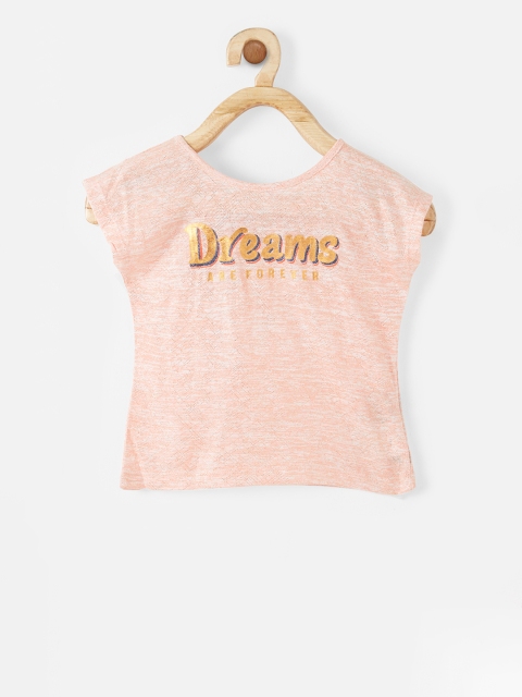 VITAMINS Girls Peach Printed Round Neck T-shirt