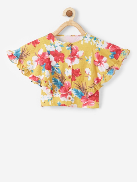 VITAMINS Girls Mustard Yellow & Red Printed Top