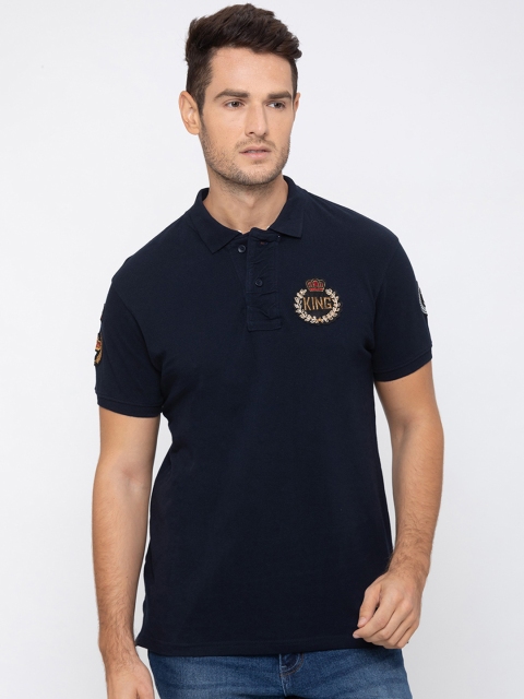 Globus Men Navy Blue Solid Polo Collar T-shirt
