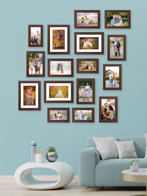 RANDOM Set Of 16 Brown Solid Synthetic Collage Photo Frames