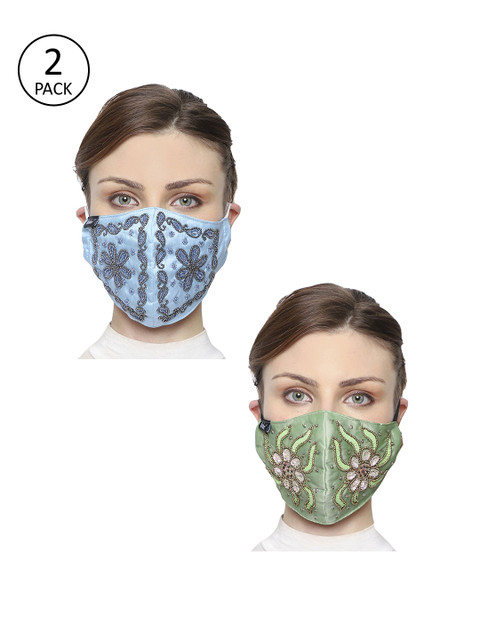 Anekaant Women Multicolor Pack of 2 Reusable 3-Ply Cloth Mask, Multi 
Anekaant Women Multicolor Pack of 2 Reusable 3-Ply Cloth Mask, Multi
