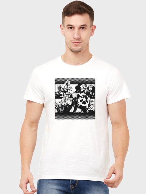 Free Authority Men White & Black Avengers Print Round Neck T-shirt