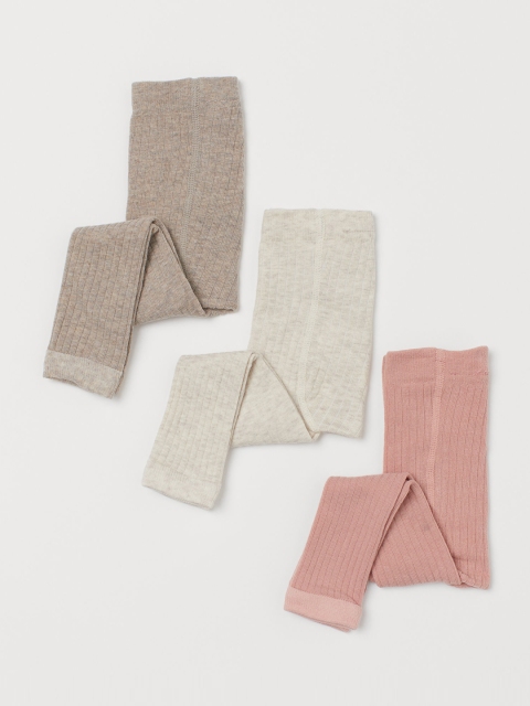 H&M Kids 3-Pack Ribbed Leggings, Brown