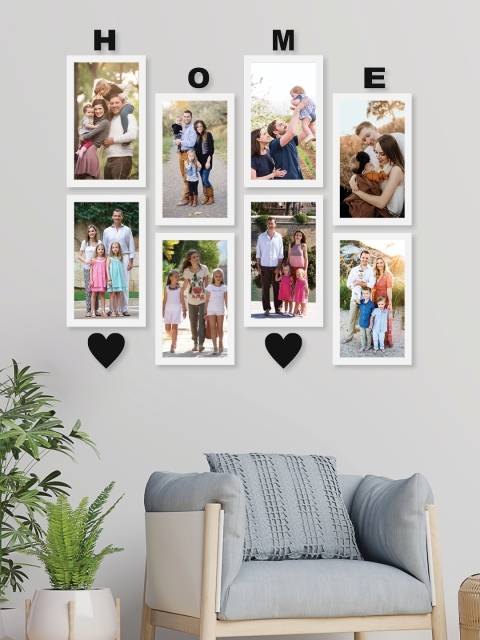 RANDOM Set Of 8 White Solid Collage Photo Frames With Black Plaques