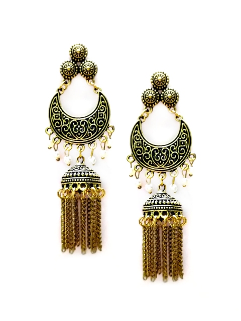 Sia Art Jewellery Gold-Plated & Green Classic Jhumkas