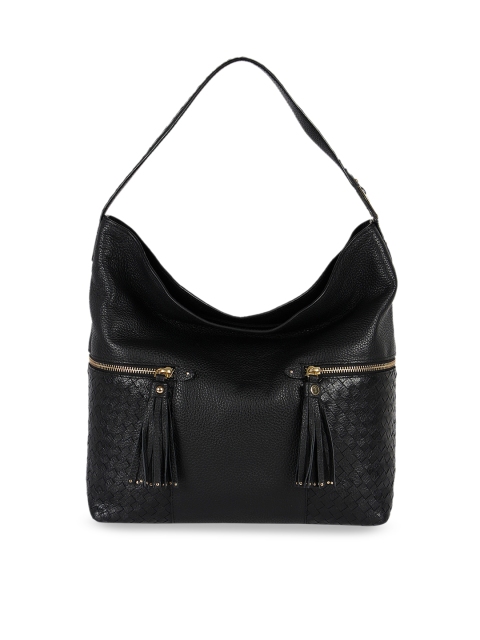 Da Milano Black Solid Leather Hobo Bag