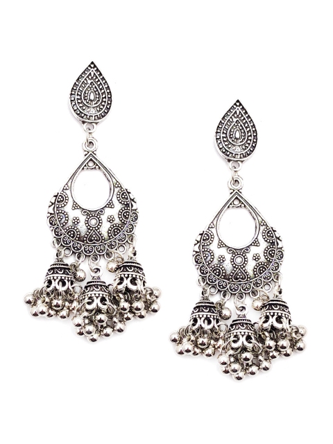 Sia Art Jewellery Silver-Plated Oxidised Dome Shaped Drop Earrings