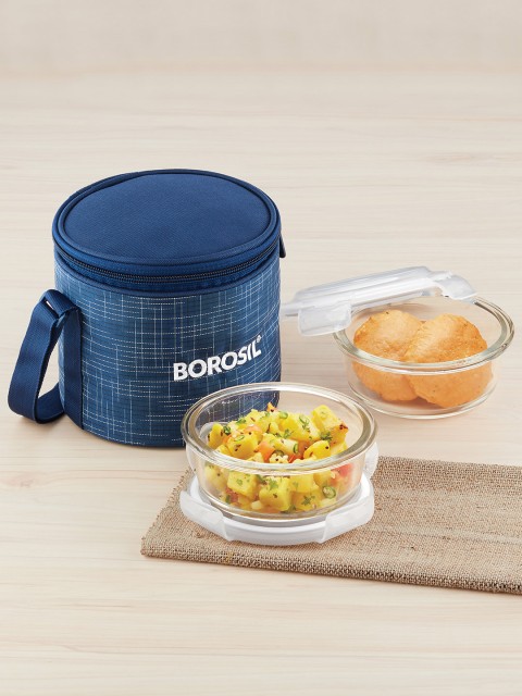 BOROSIL Blue & Transparent Borosilicate Glass 2 Piece Round Containers Lunch Box With Bag
BOROSIL Blue & Transparent Borosilicate Glass 2 Piece Round Containers Lunch Box With Bag