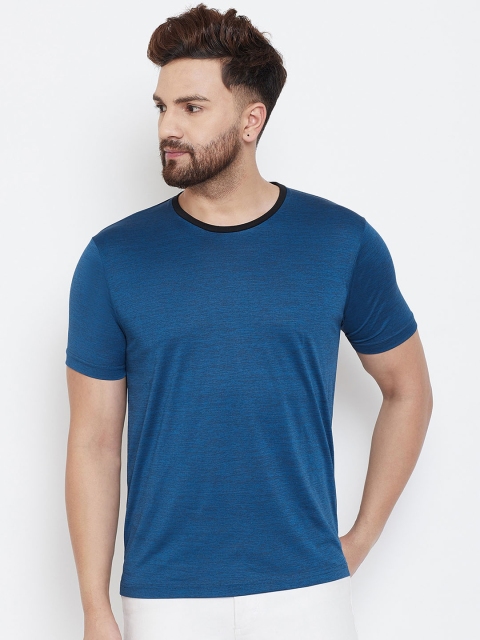 wesquare Men Blue Solid Round Neck T-shirt