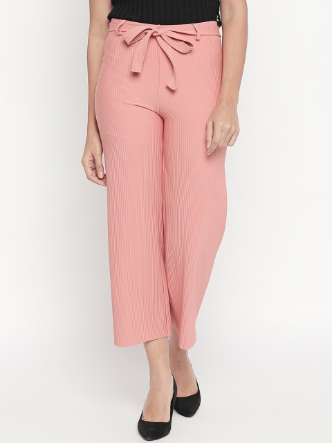 Honey by Pantaloons Women Pink Regular Fit Striped Parallel Trousers