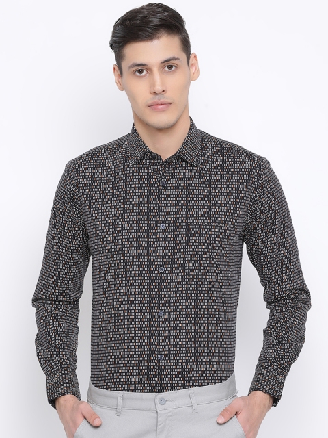 Richlook Men Black Slim Fit Printed Formal Shirt