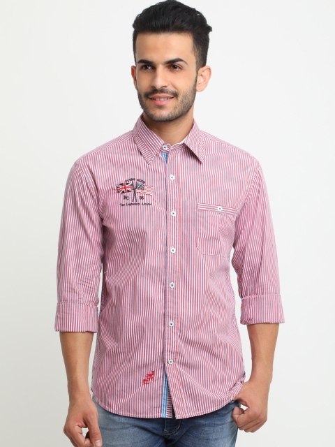 Flyrs Club Men Red & White Slim Fit Striped Casual Shirt