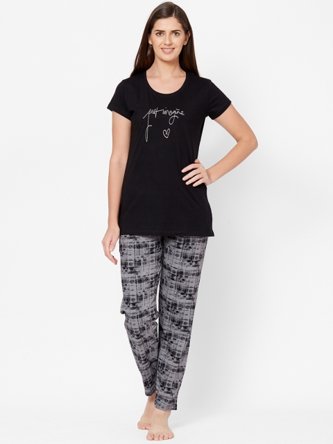 Juliet Women Black & Grey Printed Night suit