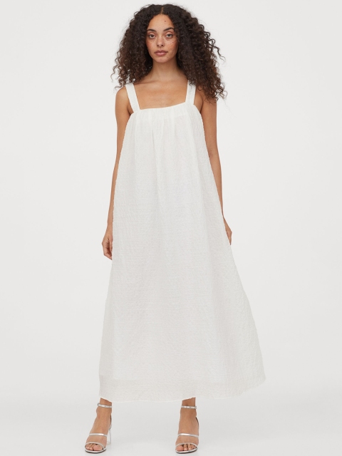 H&M Women White Solid A-Line Cotton Dress