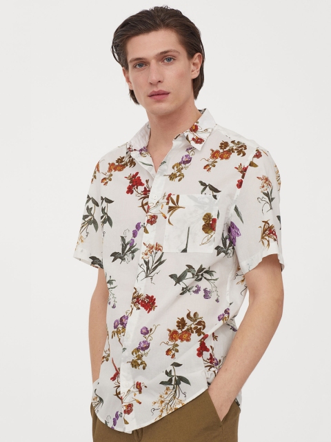 H&M Men White Regular Fit Printed Casual Shirt