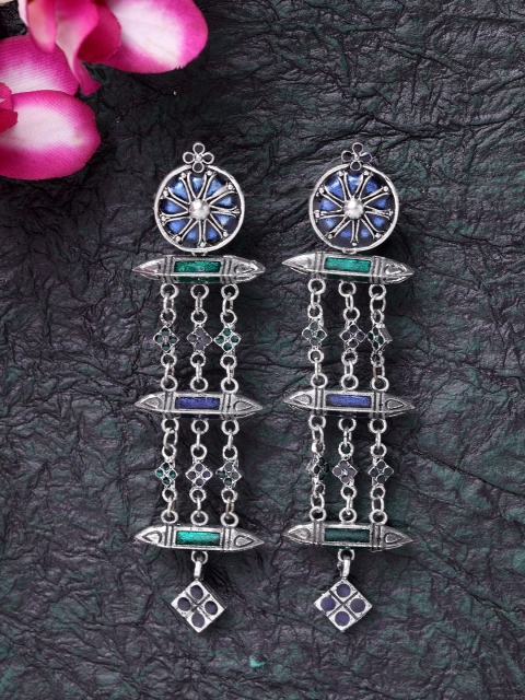 Moedbuille Blue & Silver-Toned Brass-Plated Handcrafted Meenakari Geometric Drop Earrings
Moedbuille Blue & Silver-Toned Brass-Plated Handcrafted Meenakari Geometric Drop Earrings