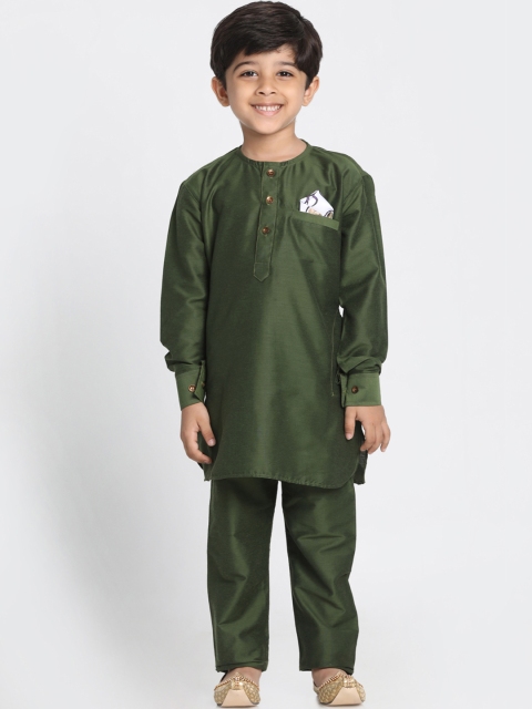 JBN Creation Boys Green Solid Kurta with Pyjamas