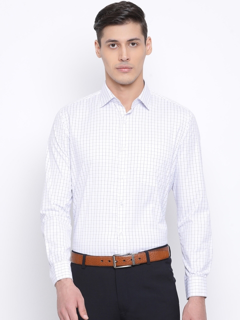 Richlook Men White & Blue Regular Fit Checked Formal Shirt