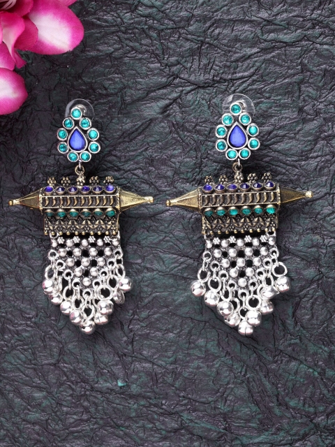 Moedbuille Blue & Gold-Toned Contemporary Drop Earrings