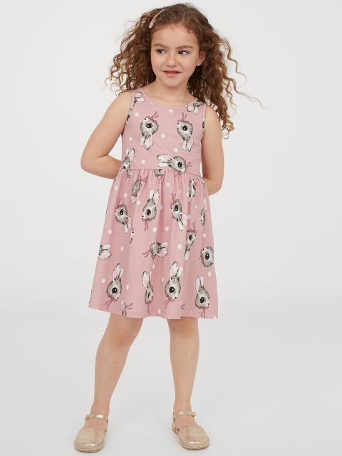 H&M Girls Pink Patterned Jersey Dress