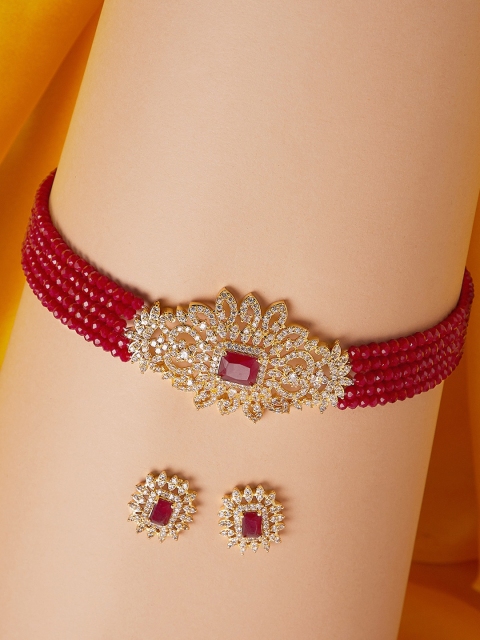 GloBox By ZeroKaata Gold-Plated Maroon & White Stone-Studded Beaded Handcrafted Jewellery Set
GloBox By ZeroKaata Gold-Plated Maroon & White Stone-Studded Beaded Handcrafted Jewellery Set